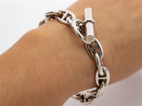 bracelet hermes femme argent chaine d'ancre|Hermes chain link bracelet.